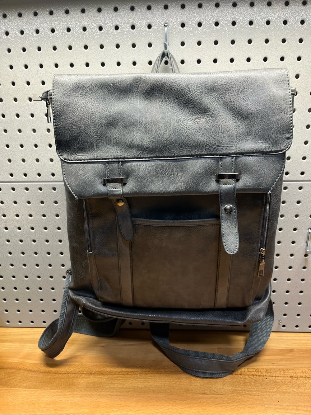 Men's Black Faux Leather Messenger Backpack - Unbranded